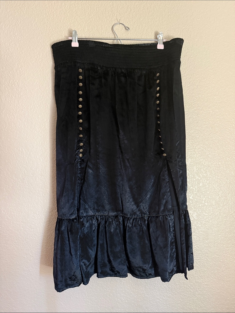 Shyanne Black Midi Skirt with Button-Accent Panels